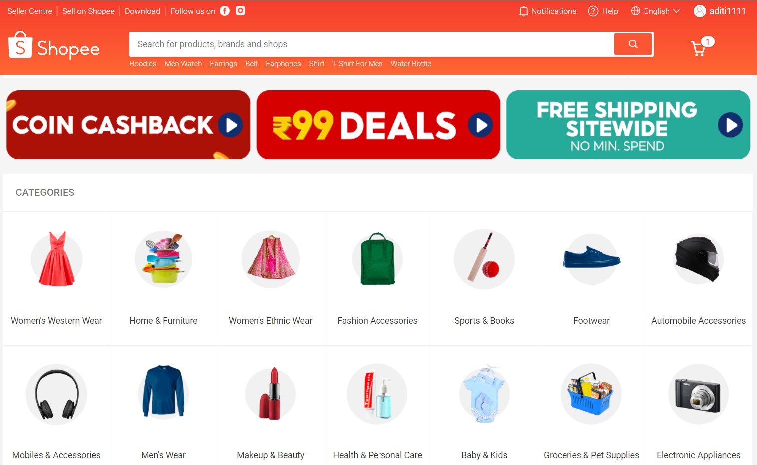 Shopee India Categories